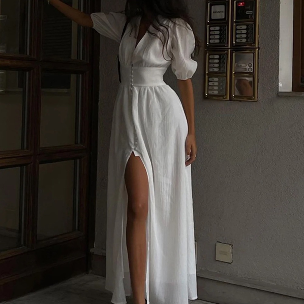 French Button split long dress size small